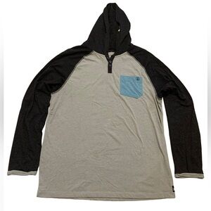 Volcom Men's Gray & Black Hooded Henley Long Sleeve Shirt - Raglan Sleeves